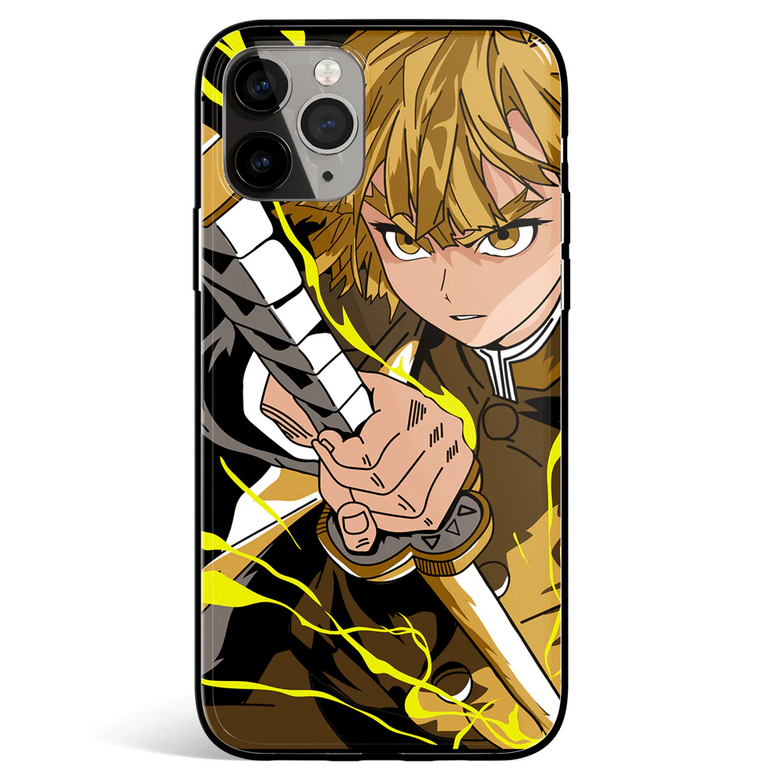 Demon Slayer Zenitsu Tempered Glass Soft Silicone iPhone Case