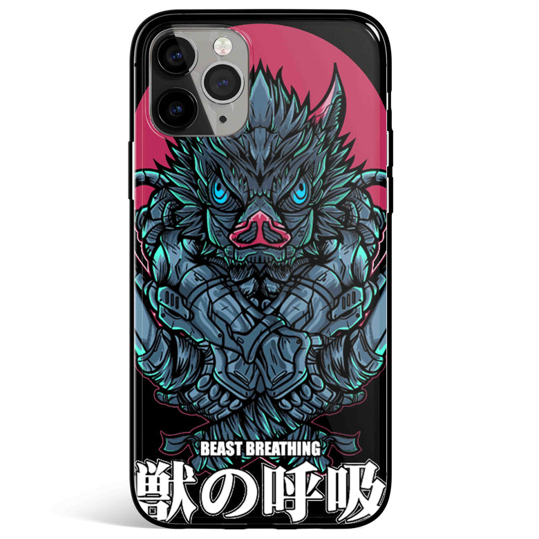 Demon Slayer Beast breathing Tempered Glass Soft Silicone iPhone Case