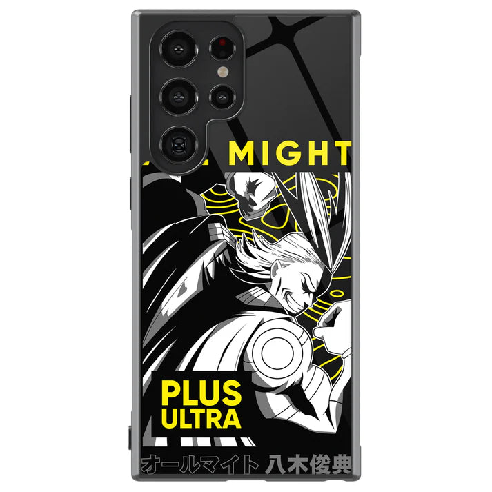 My Hero Academia All Might Plus Ultra Tempered Glass Tough Soft Silicone Samsung Case