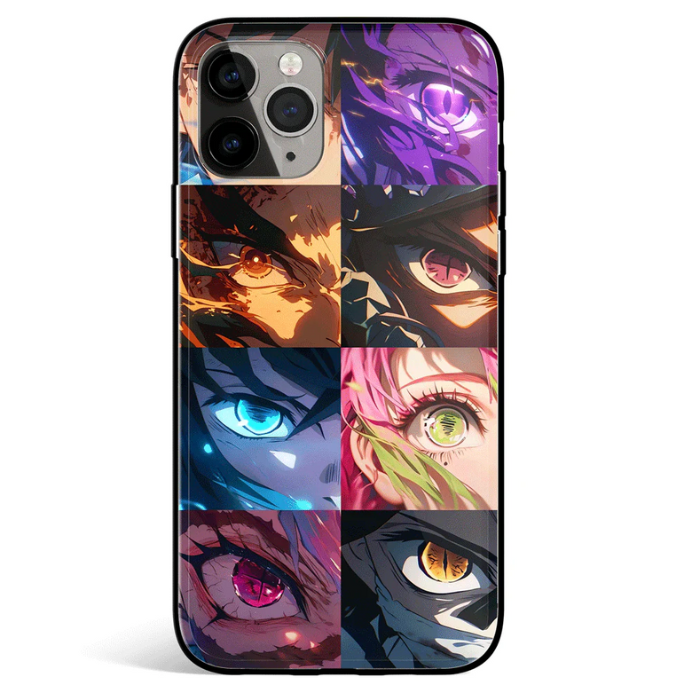 Demon Slayer Eyes Tempered Glass Soft Silicone iPhone Case