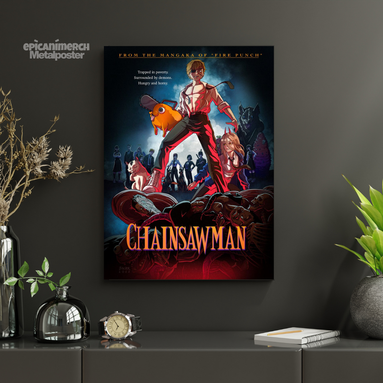 Denji's Devil Dilemma: Chainsaw Man Metal Poster