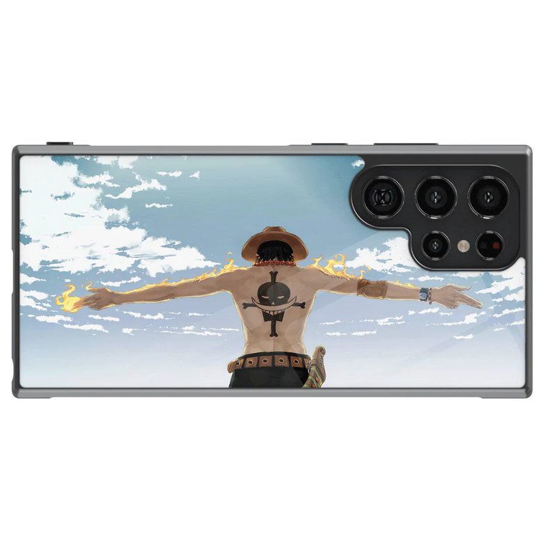 One Piece Ace Fire Whitebeard Tempered Glass Tough Samsung Phone Case