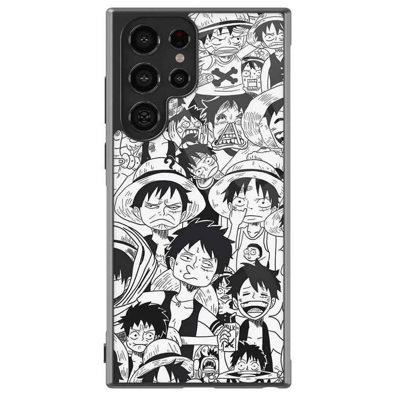 One Piece Luffy Emoji Memes Face Sketches Tempered Glass Tough Samsung Galaxy Phone Case