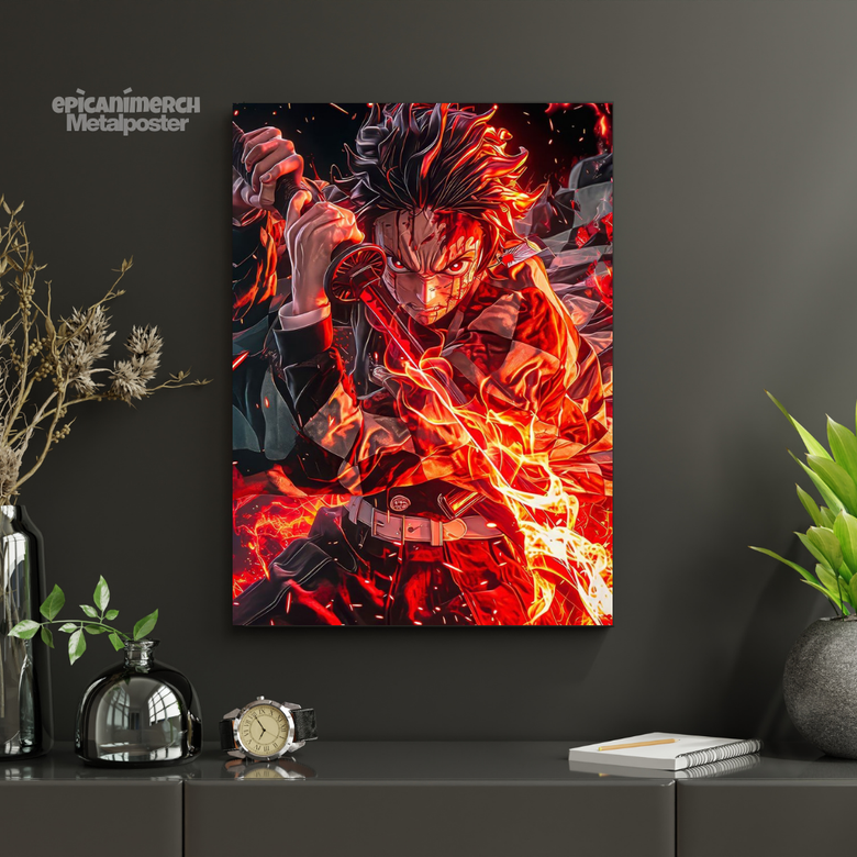 Demon Slayer โ Tanjiro โBlazing Rageโ Premium Metal Poster