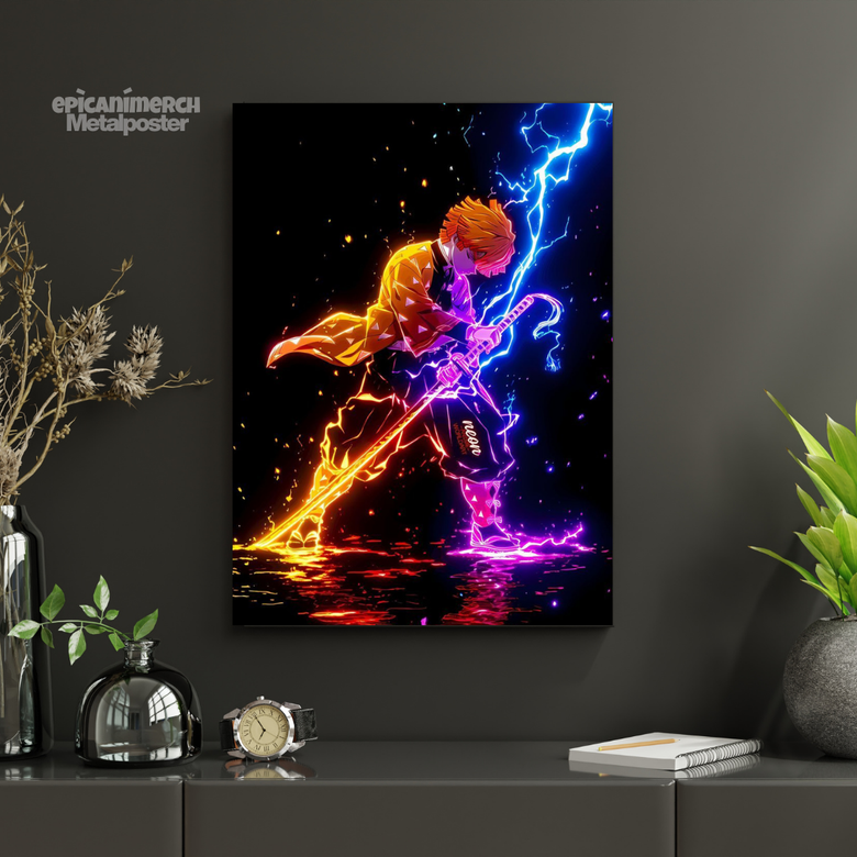 Demon Slayer โ Zenitsu Neon Thunder Premium Metal Poster