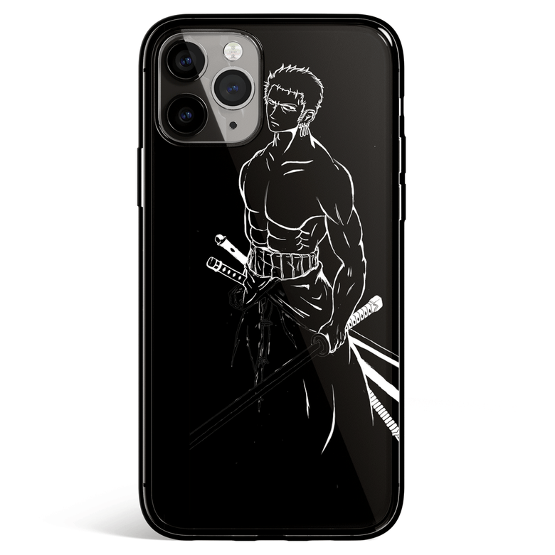 One Piece Zoro Sketches iPhone Tempered Glass Soft Silicone Phone Case
