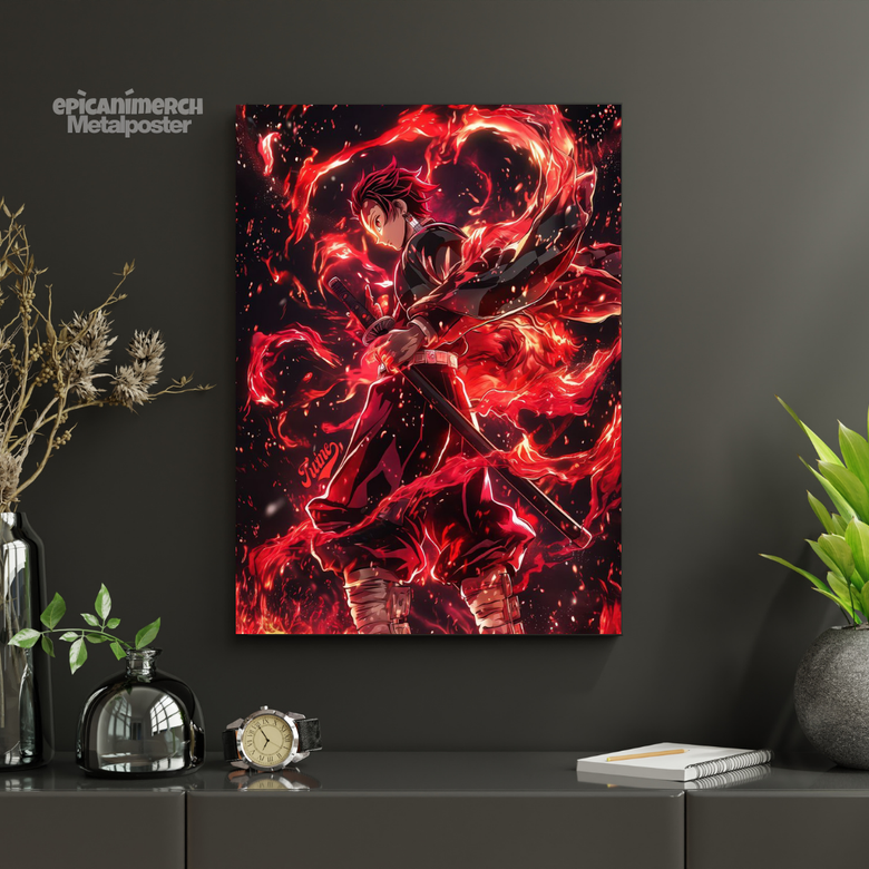 Demon Slayer โ Tanjiro โInferno Bladeโ Premium Metal Poster