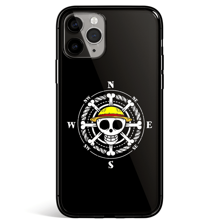 One Piece Straw Hat Pirates Compass iPhone Tempered Glass Soft Silicone Phone Case