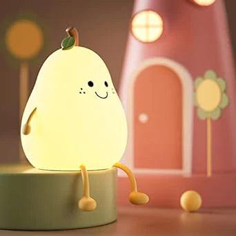 Silicone Pear LED Night light Lamp, Cute Funny Fruit Led Night Light with Legs, 7 Color Changing Light for Bedroom Gift for Christmas, Halloween Party.