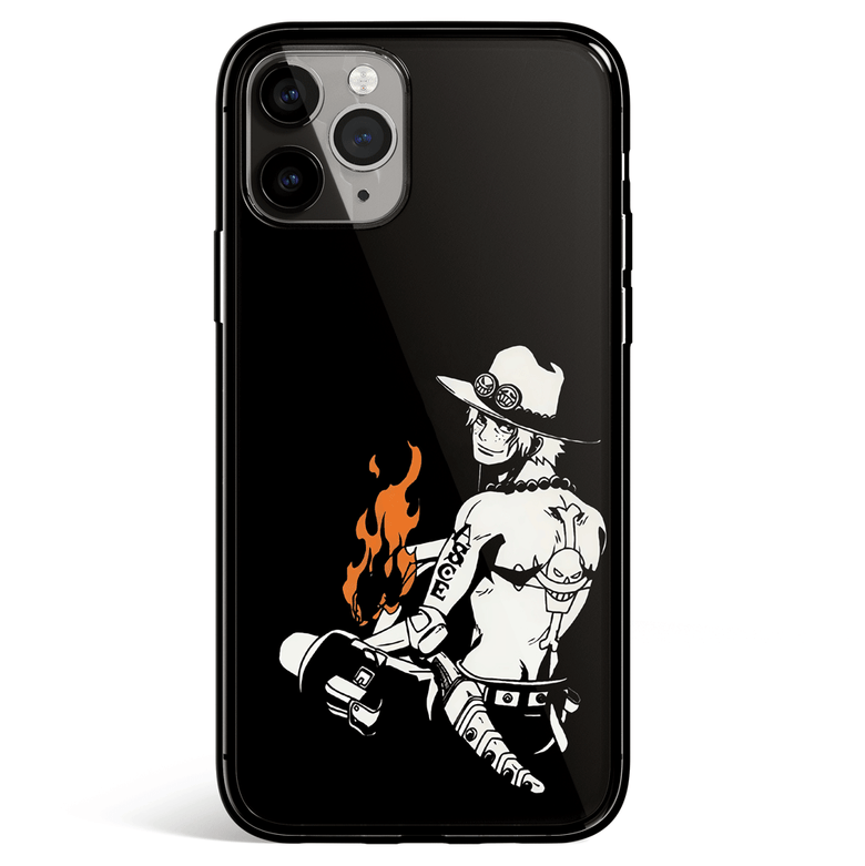 One Piece Ace Silhouette iPhone Tempered Glass Soft Silicone Phone Case