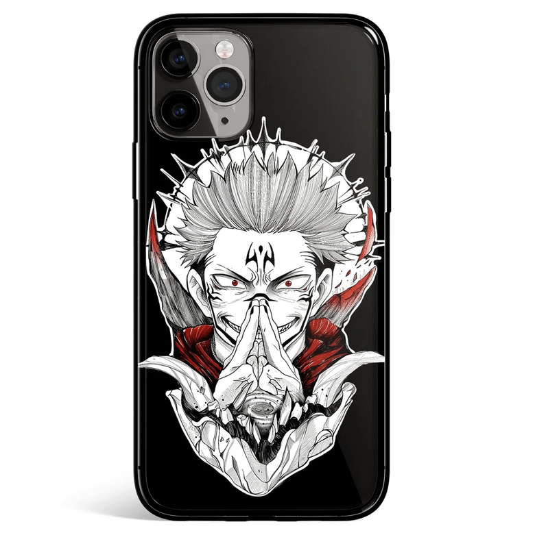 Jujutsu Kaisen Sukuna Malevolent Shrine One Tempered Glass Soft Silicone iPhone Case