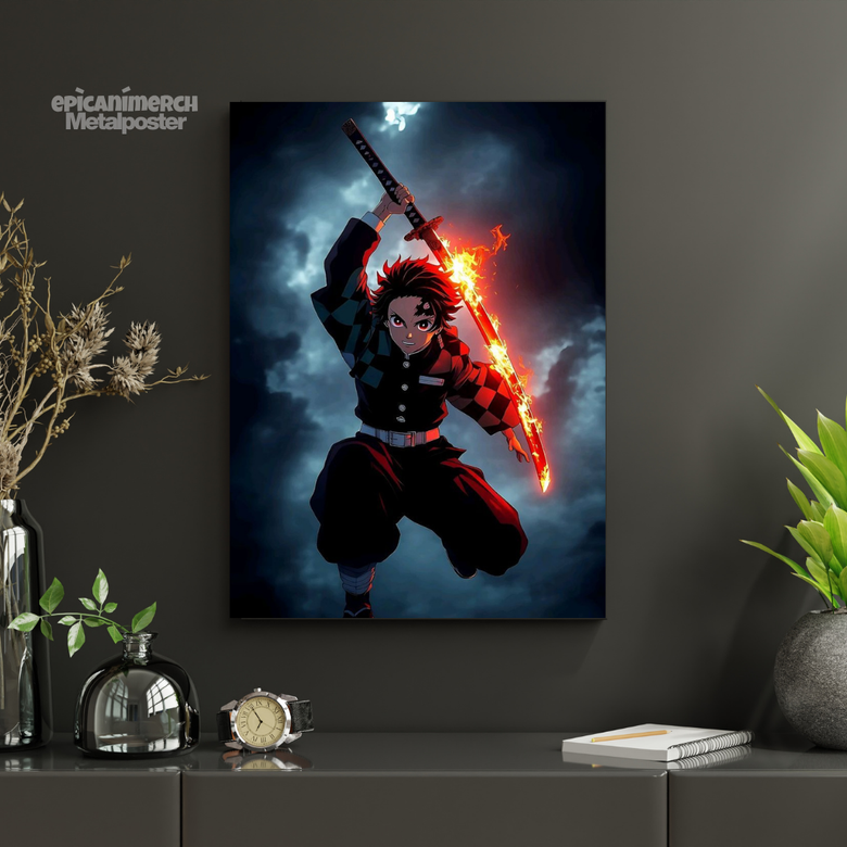 Demon Slayer โ Tanjiro โMoonlit Infernoโ Premium Metal Poster