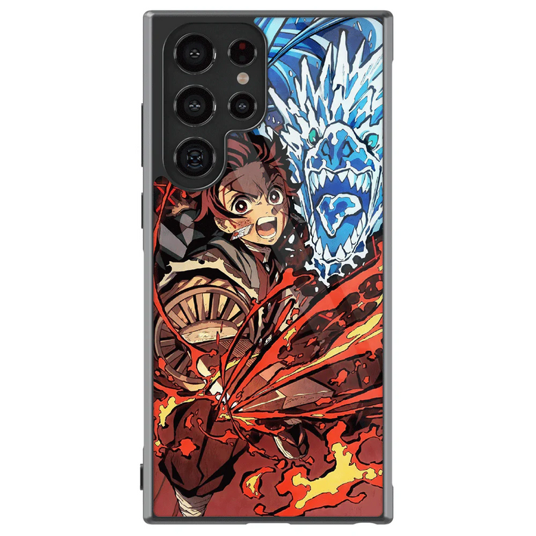 Demon Slayer Tanjiro Battle on the Infinite Train Tempered Glass Tough Samsung Case