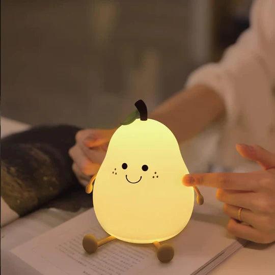 Silicone Pear LED Night light Lamp, Cute Funny Fruit Led Night Light with Legs, 7 Color Changing Light for Bedroom Gift for Christmas, Halloween Party.
