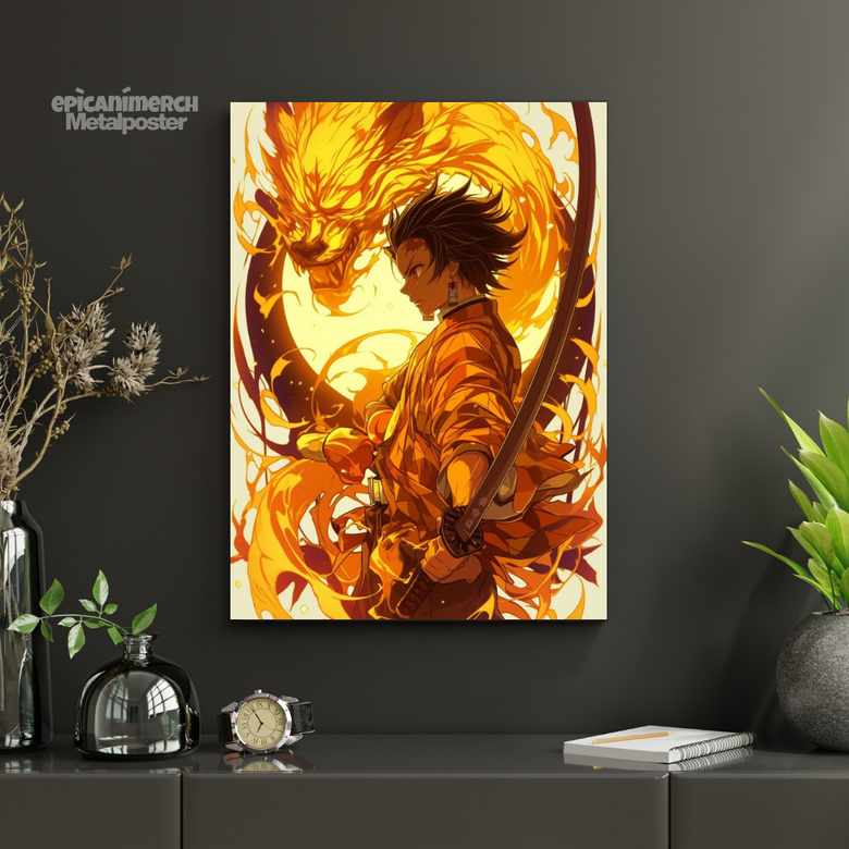Demon Slayer โ โDragon of Flamesโ Premium Metal Poster