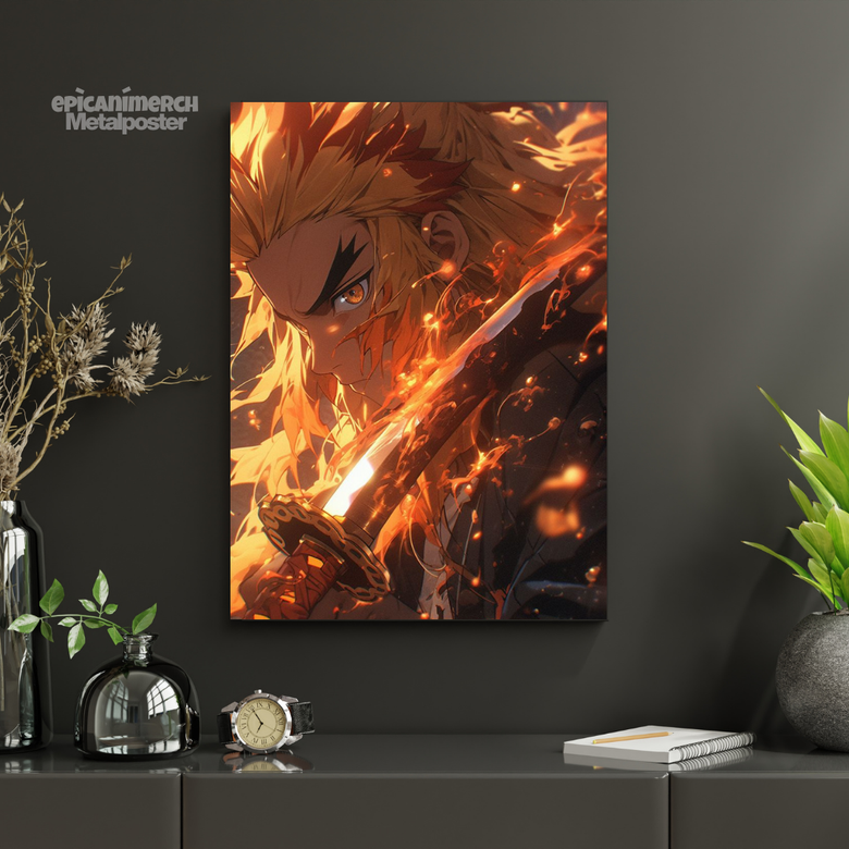 Demon Slayer โ Rengoku โBlazing Spiritโ Premium Metal Poster