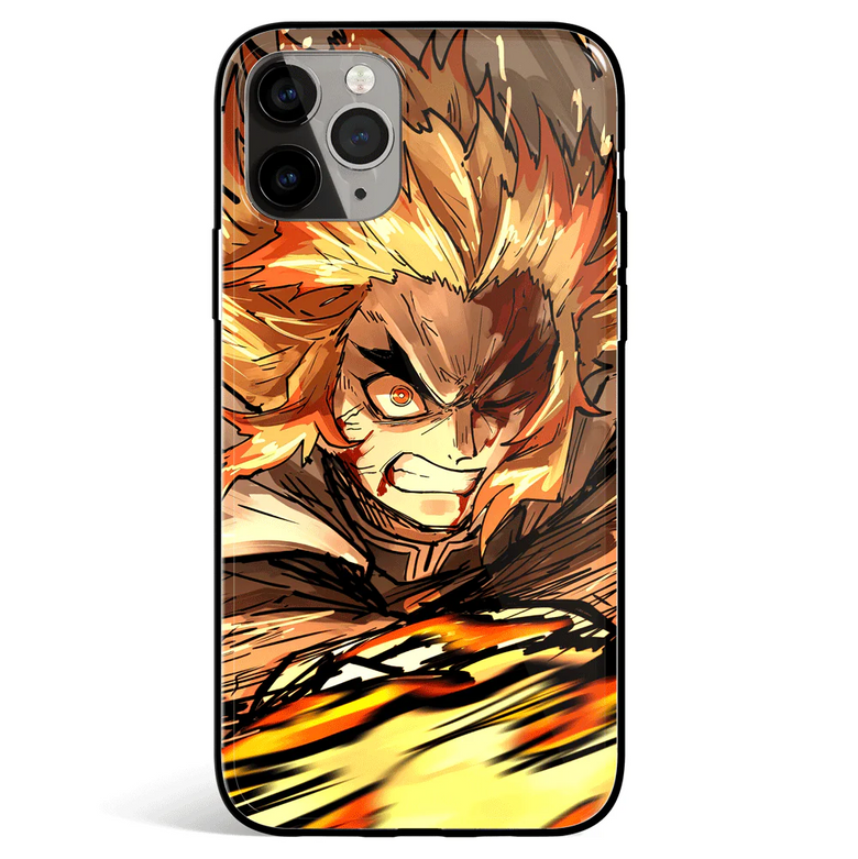 Demon Slayer Kyojuro Tempered Glass Soft Silicone iPhone Case