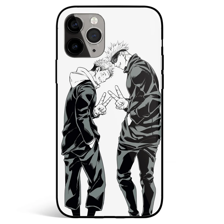 Jujutsu Kaisen Yuji Itadori and Satoru Gojo Tempered Glass Soft Silicone iPhone Case