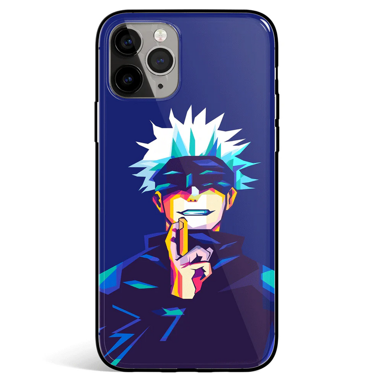 Jujutsu Kaisen Satoru Gojo Pop Art Blue Tempered Glass Soft Silicone iPhone Case