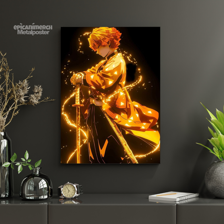 Demon Slayer โ Zenitsu โThunderโs Calmโ Premium Metal Poster