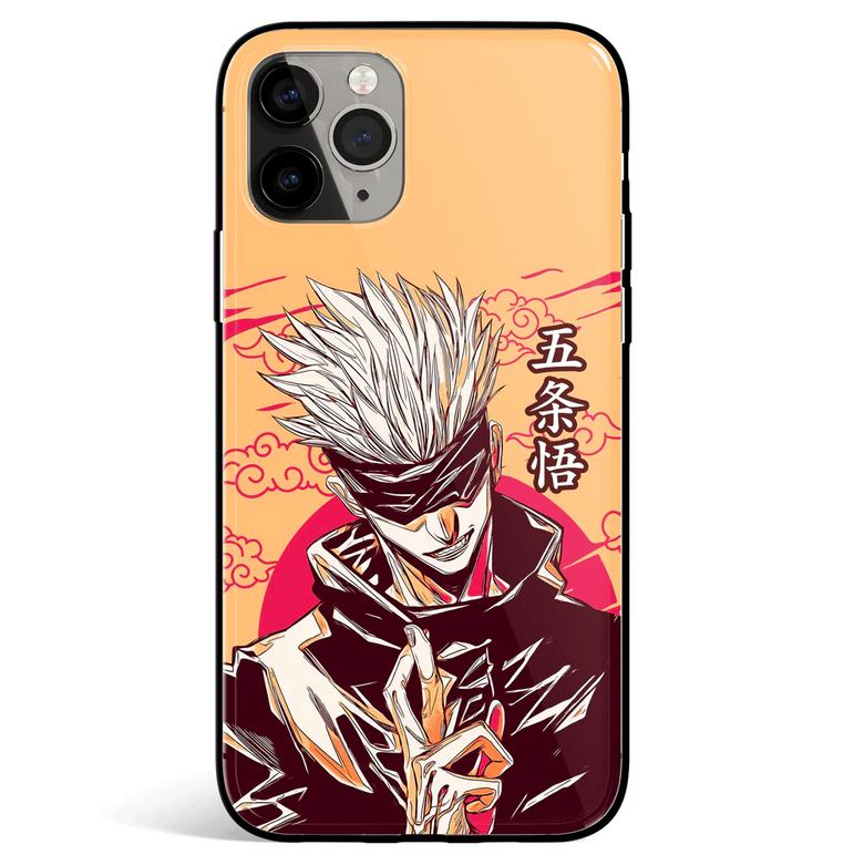 Jujutsu Kaisen Satoru Gojo Pop Art Orange Tempered Glass Soft Silicone iPhone Case