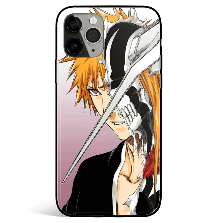 Bleach Hollowfied Ichigo Red White Tempered Glass Soft Silicone iPhone Case