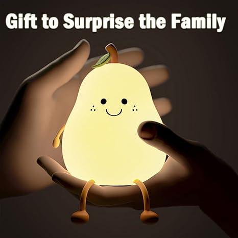 Silicone Pear LED Night light Lamp, Cute Funny Fruit Led Night Light with Legs, 7 Color Changing Light for Bedroom Gift for Christmas, Halloween Party.
