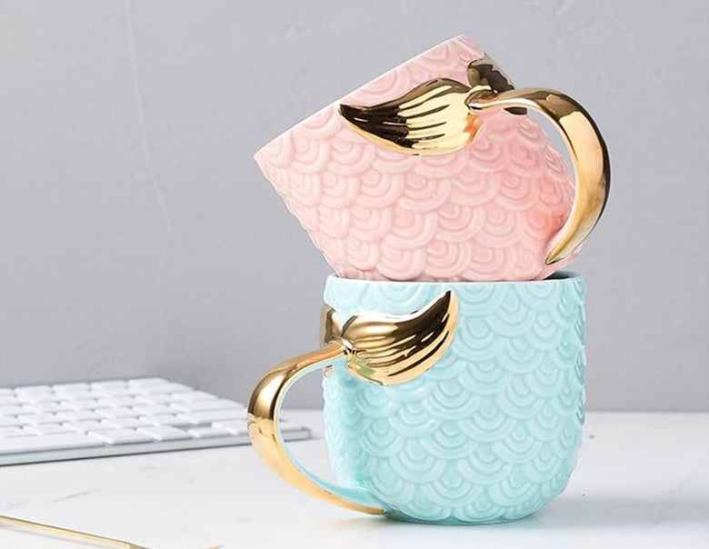 Mermaid Coffee Mug with Gold Handle Creative Ceramic Mug