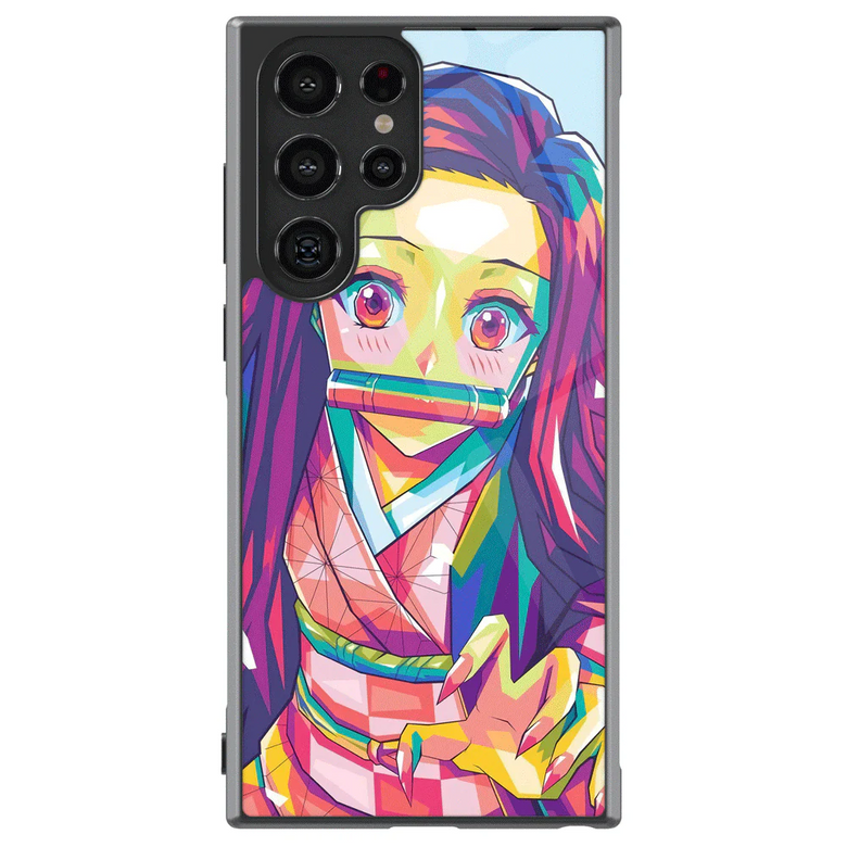 Demon Slayer Colorful Nezuko Tempered Glass Tough Samsung Phone Case