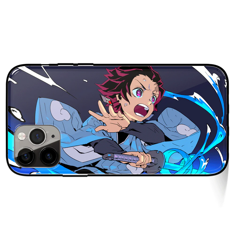 Demon Slayer Tanjiro Water Surface Slice Tempered Glass Soft Silicone iPhone Case