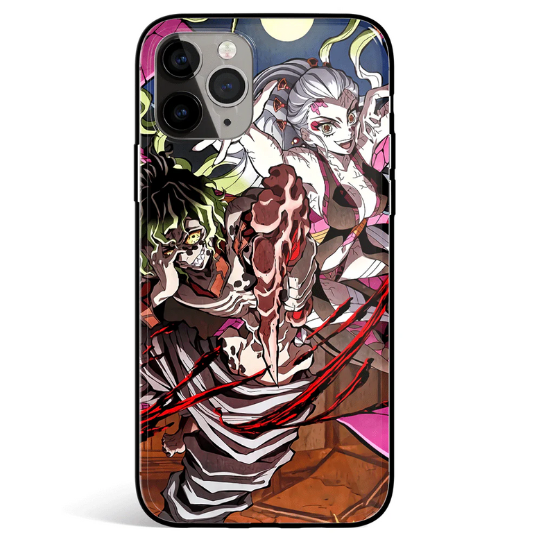 Demon Slayer Temple Demon and Spider Demon Gyutaro and Daki Tempered Glass Soft Silicone iPhone Case