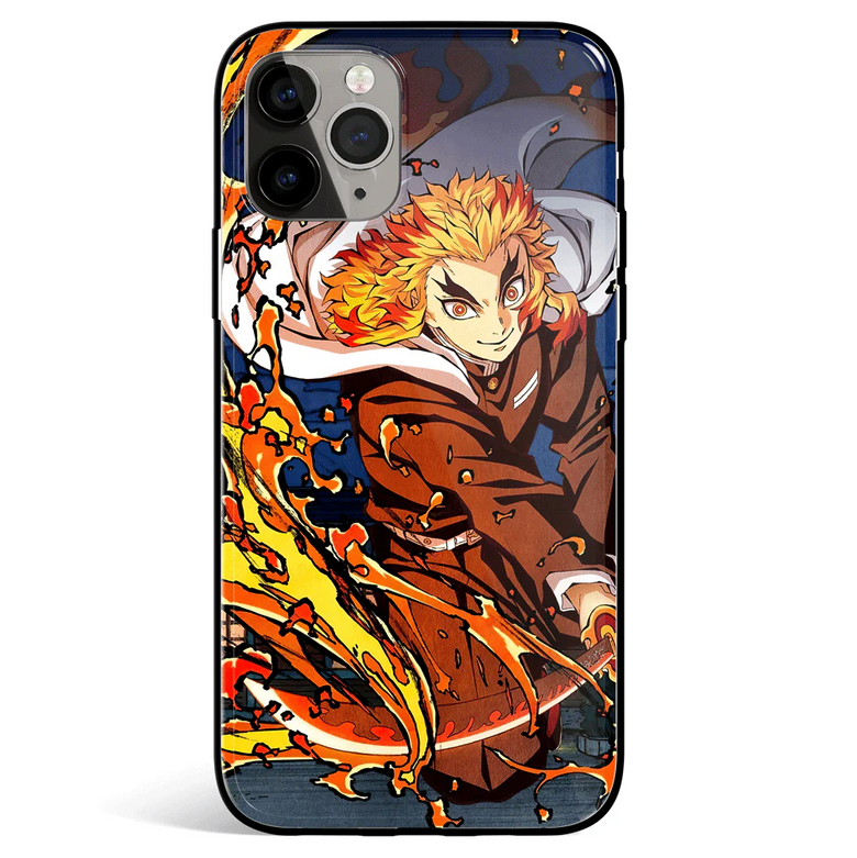 Demon Slayer Kyojuro Unknowing Fire Tempered Glass Soft Silicone iPhone Case