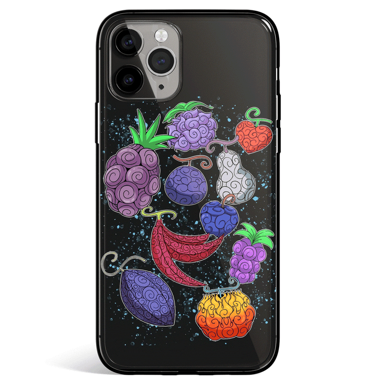 One Piece Devil Fruits Sketch Tempered Glass Soft Silicone iPhone Case