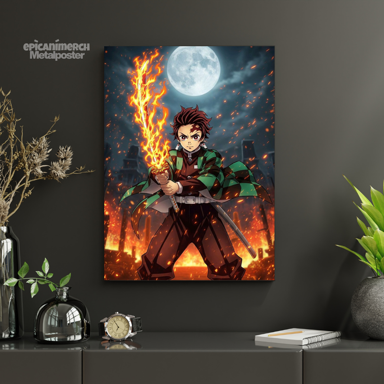 Demon Slayer โ Tanjiro โInferno Moonโ Premium Metal Poster