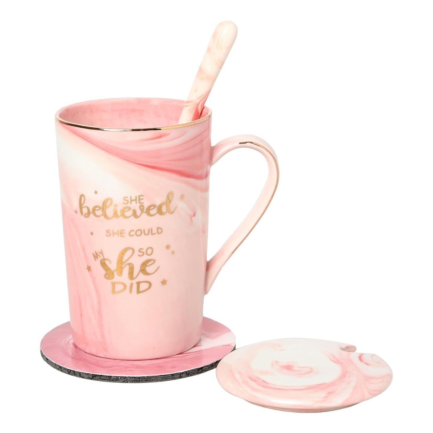 Ceramic Coffee Mug with Lid and Spoon