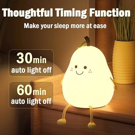 Silicone Pear LED Night light Lamp, Cute Funny Fruit Led Night Light with Legs, 7 Color Changing Light for Bedroom Gift for Christmas, Halloween Party.
