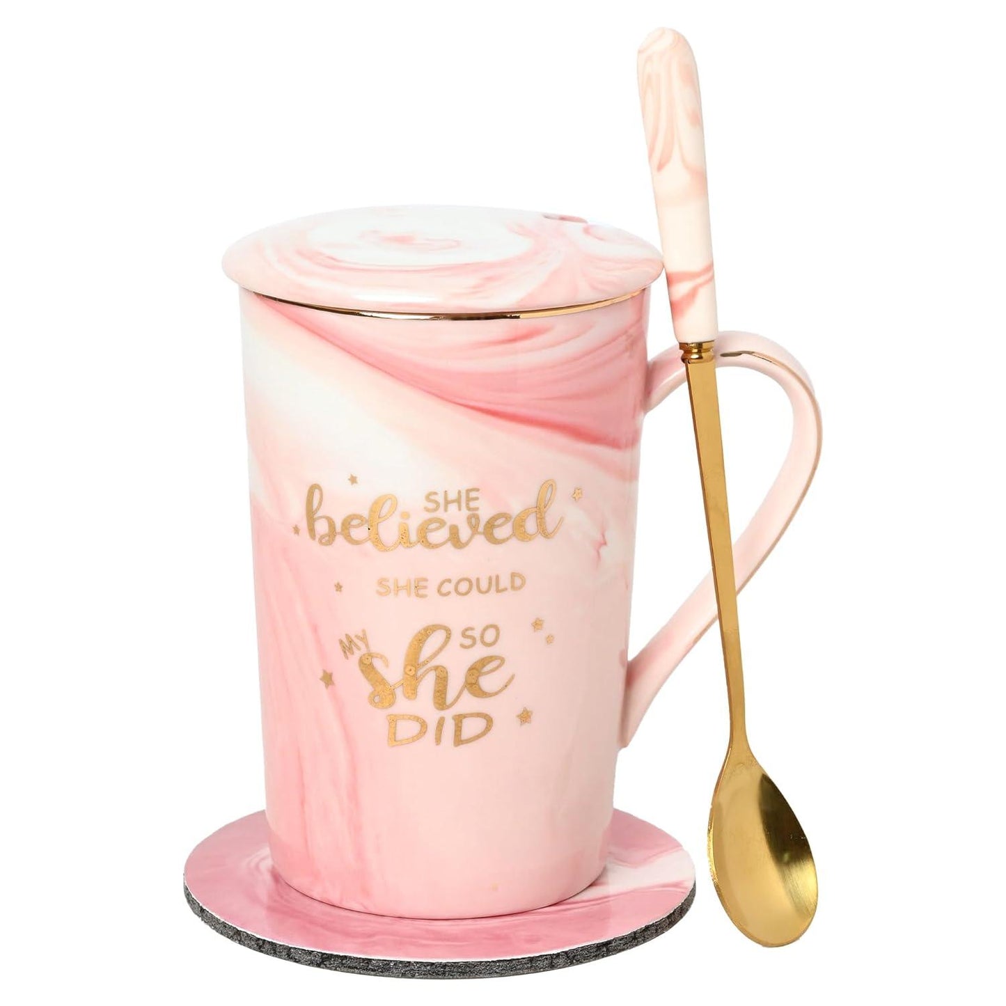 Ceramic Coffee Mug with Lid and Spoon