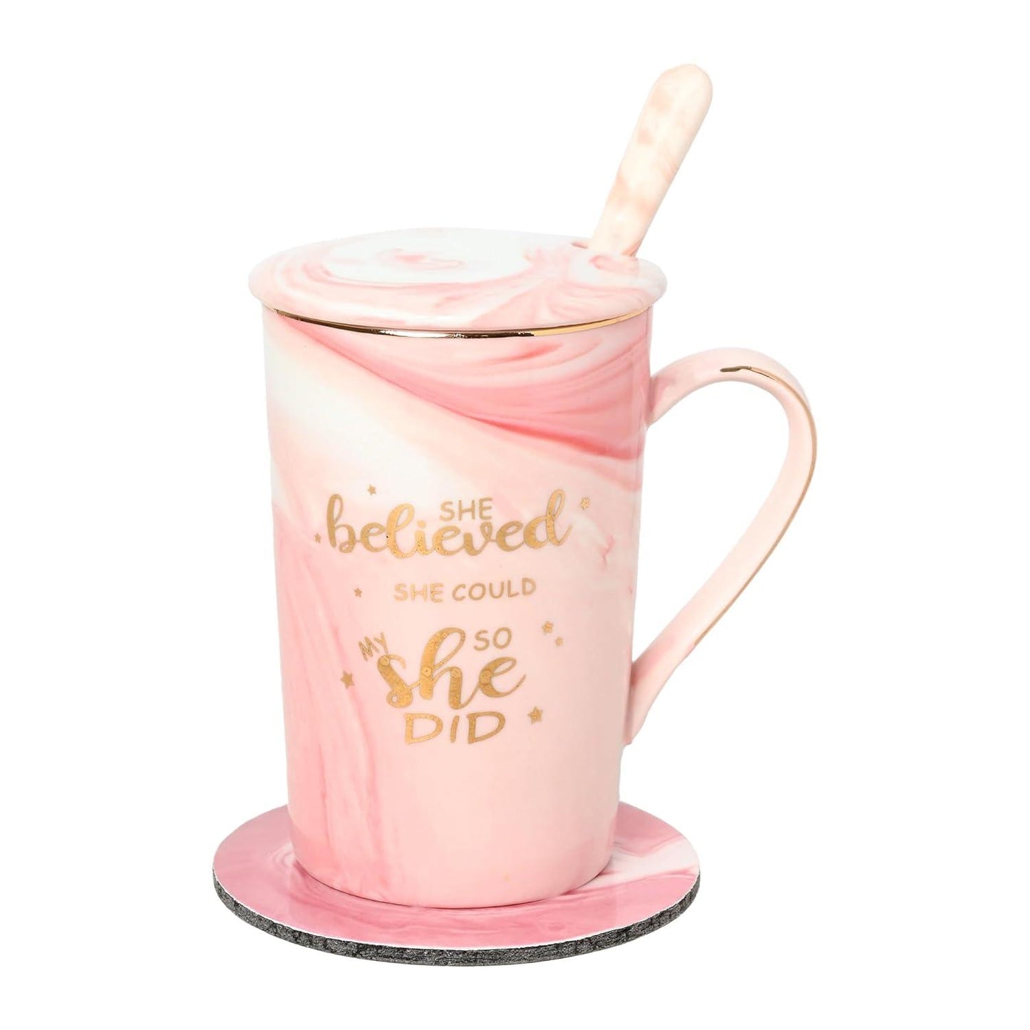 Ceramic Coffee Mug with Lid and Spoon