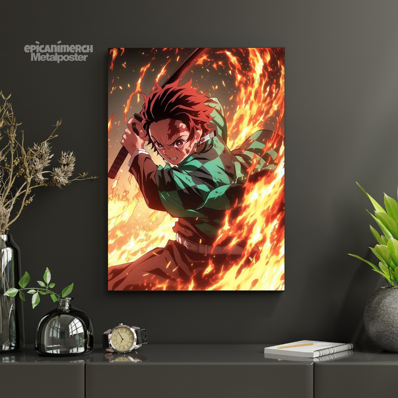 Demon Slayer โ Tanjiro โBlazing Arcโ Premium Metal Poster
