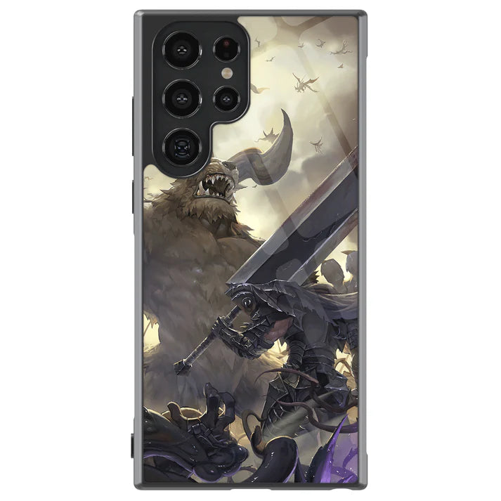 Berserk Guts vs Zodd Colorful Tempered Glass Tough Soft Silicone Samsung Case