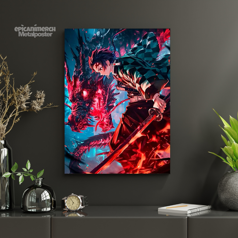 Demon Slayer โ Tanjiro โDragonโs Wrathโ Premium Metal Poster