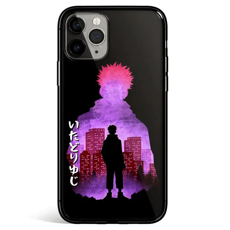 Jujutsu Kaisen Itadori Yuji Purple Silhouette Tempered Glass Soft Silicone iPhone Case