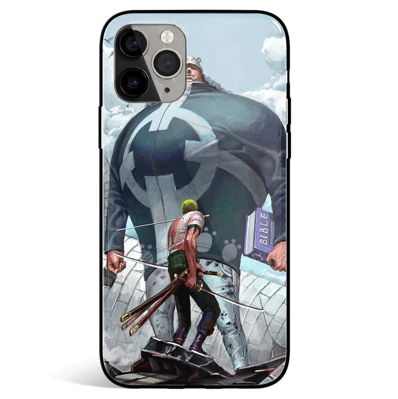 One Piece Zoro vs Bartholomew Tempered Glass Soft Silicone iPhone Case