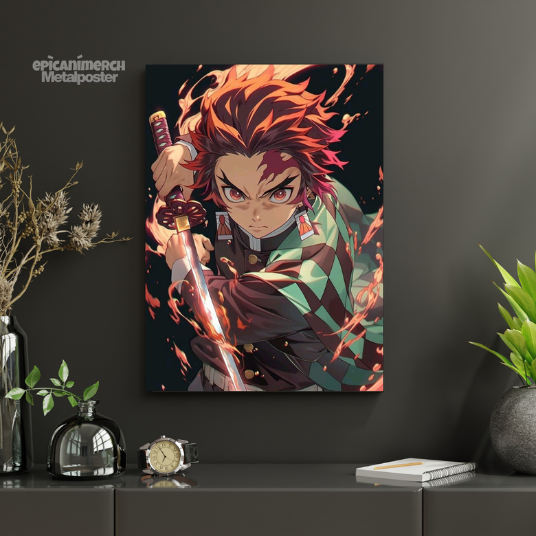 Demon Slayer โ Tanjiro โBlazing Resolveโ Premium Metal Poster