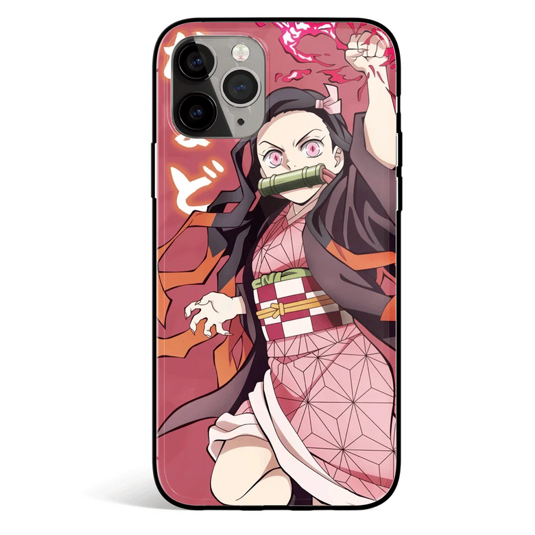 Demon Slayer Nezuko Attacking Tempered Glass Soft Silicone iPhone Case
