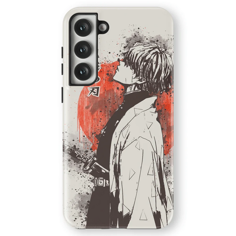 Demon Slayer Zenitsu Japanese Ink Painting Tempered Glass Tough Soft Silicone Samsung Case