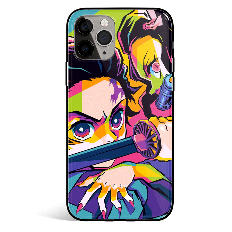 Demon Slayer Tanjiro and Nezuko Anime Art Tempered Glass Soft Silicone iPhone Case