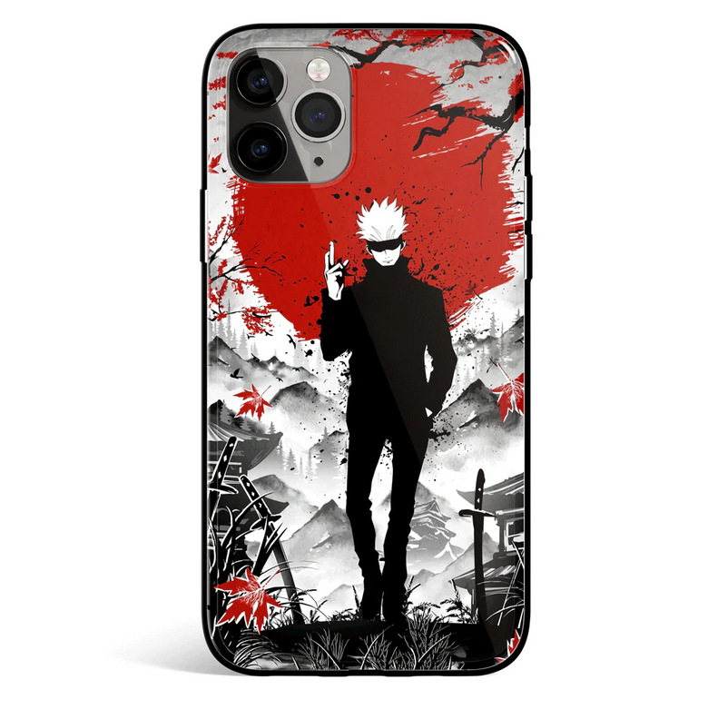 Jujutsu Kaisen Gojo Japanese Ink Painting Tempered Glass Soft Silicone iPhone Case