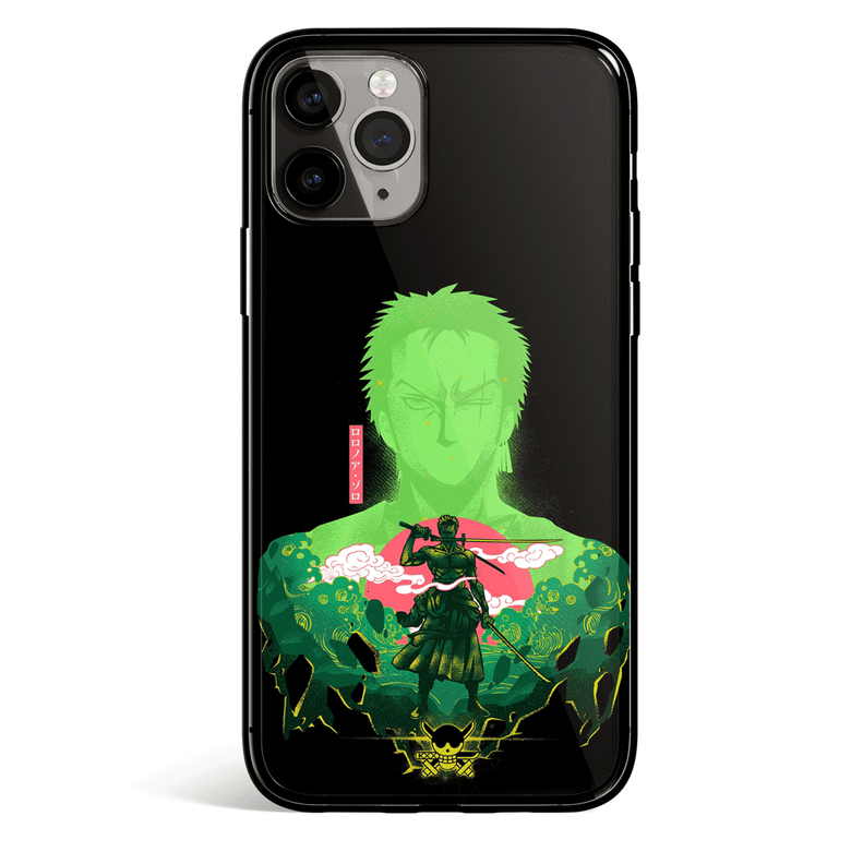 One Piece Zoro Green Silhouette Tempered Glass Soft Silicone iPhone Case