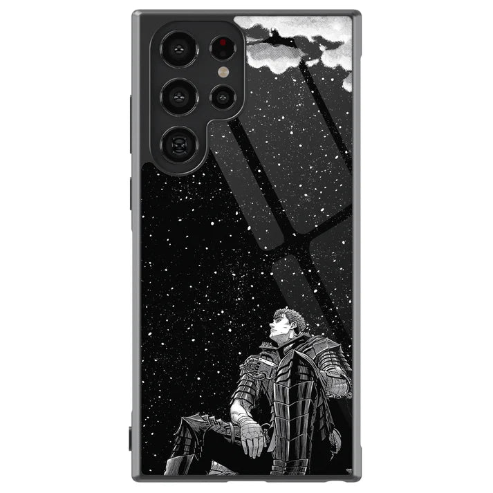 Berserk Guts Looking at the Galaxy Tempered Glass Tough Soft Silicone Samsung Case